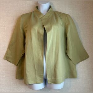 EILEEN FISHER Woman Size 2X Green Linen and Silk Jacket Side Pockets